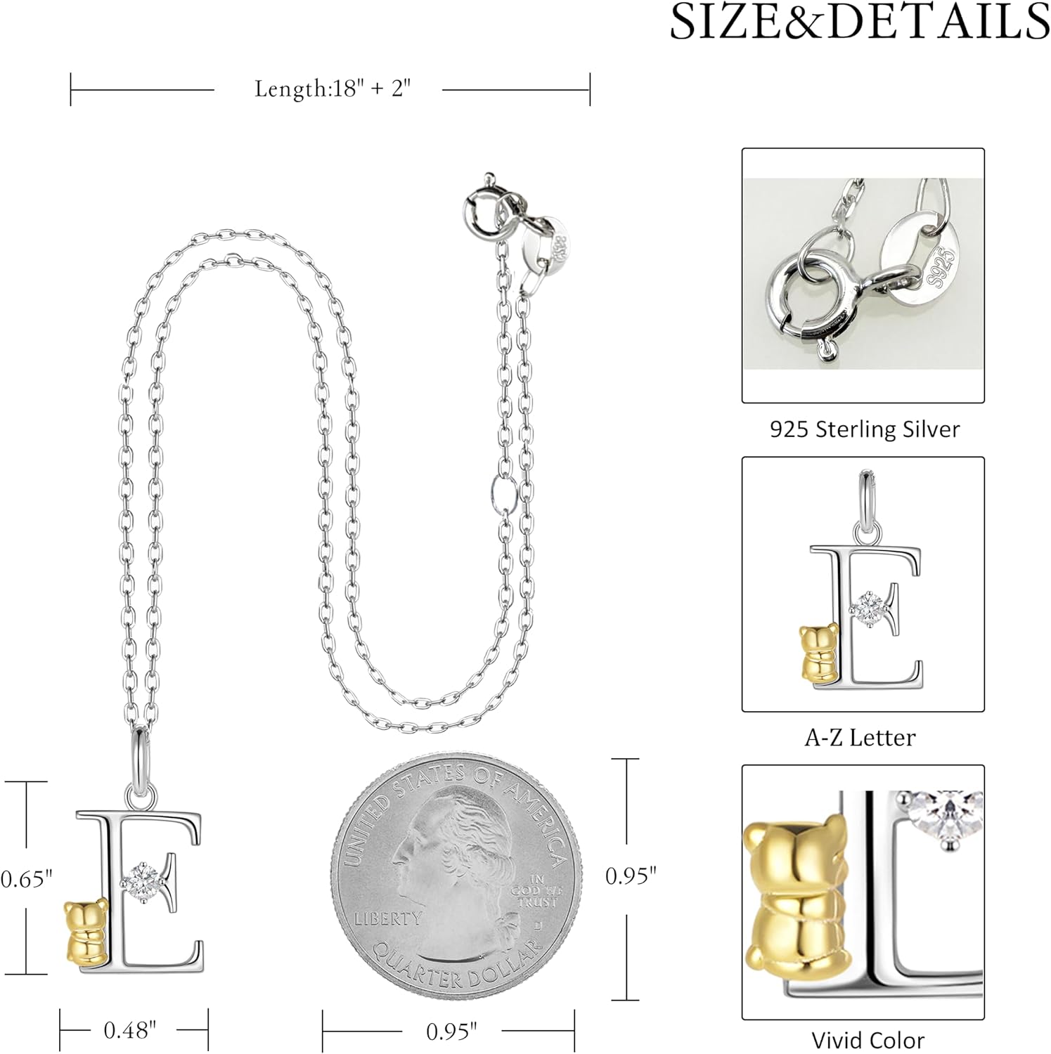 LAB Grown Diamond Silver Initial Necklace for Women A-Z Letter Cute Panda Pendant Necklace Jewelry Gifts