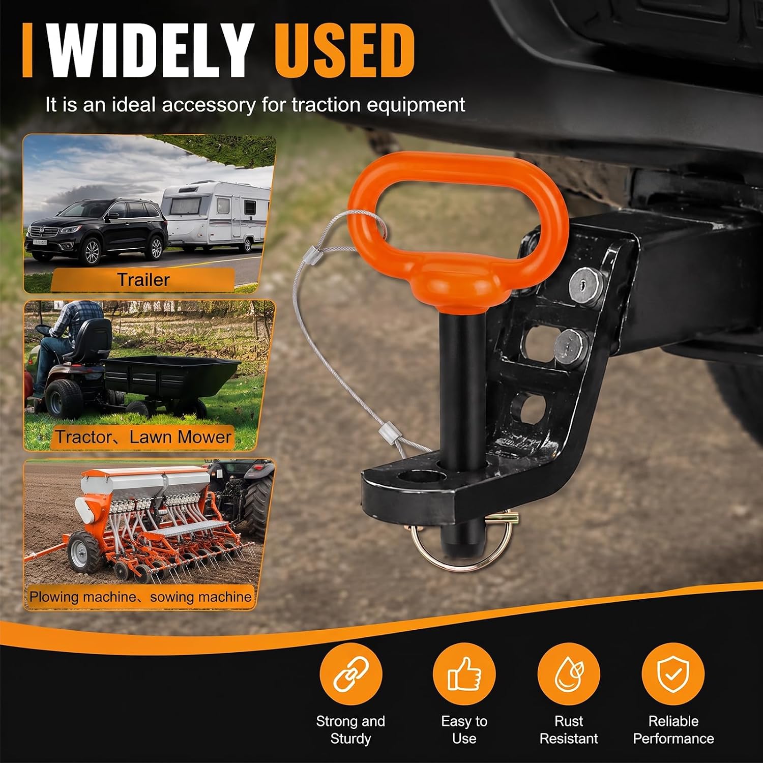 2 Pcs 3/4 Inch Trailer Hitch Pins with Wire Rope and Safety Pins