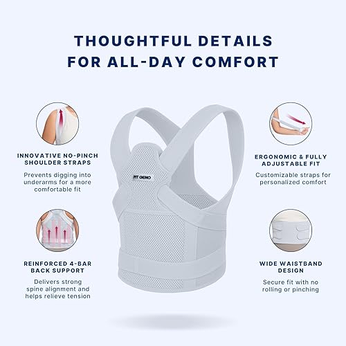 Vista 25 de Fit Geno Corrector de postura de espalda para mujeres: enderezador de hombro, soporte completo ajustable para la espalda, alivio del dolor de Rosa