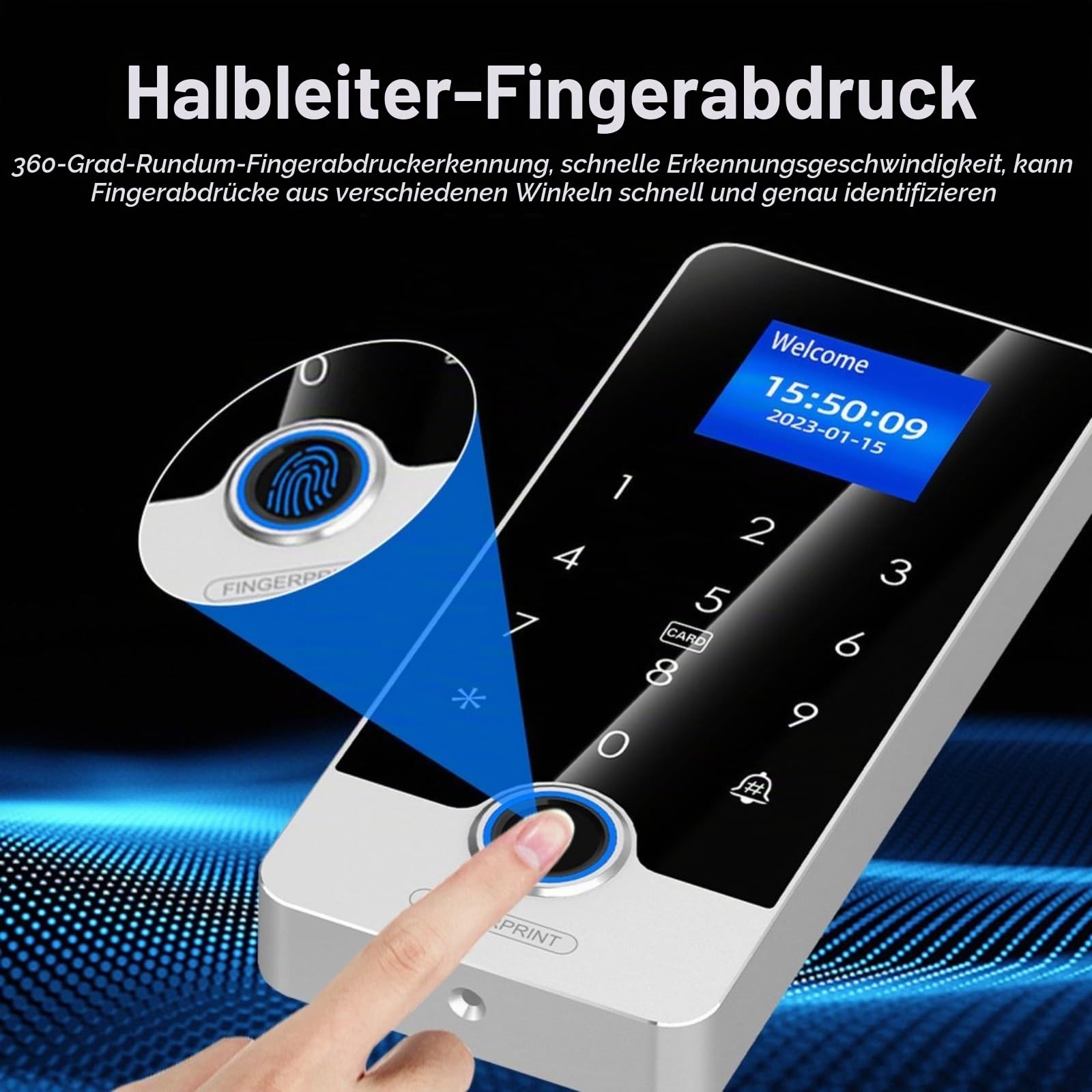 türschloss mit Fingerabdruck- und Passwortzugang, wasserdichtes Zutrittskontrollsystem mit App-Steuerung, für Tuya, bis zu 300 Fingerabdrücke, 1000 RFID-Karten und 1000 Passwörter(J300A)