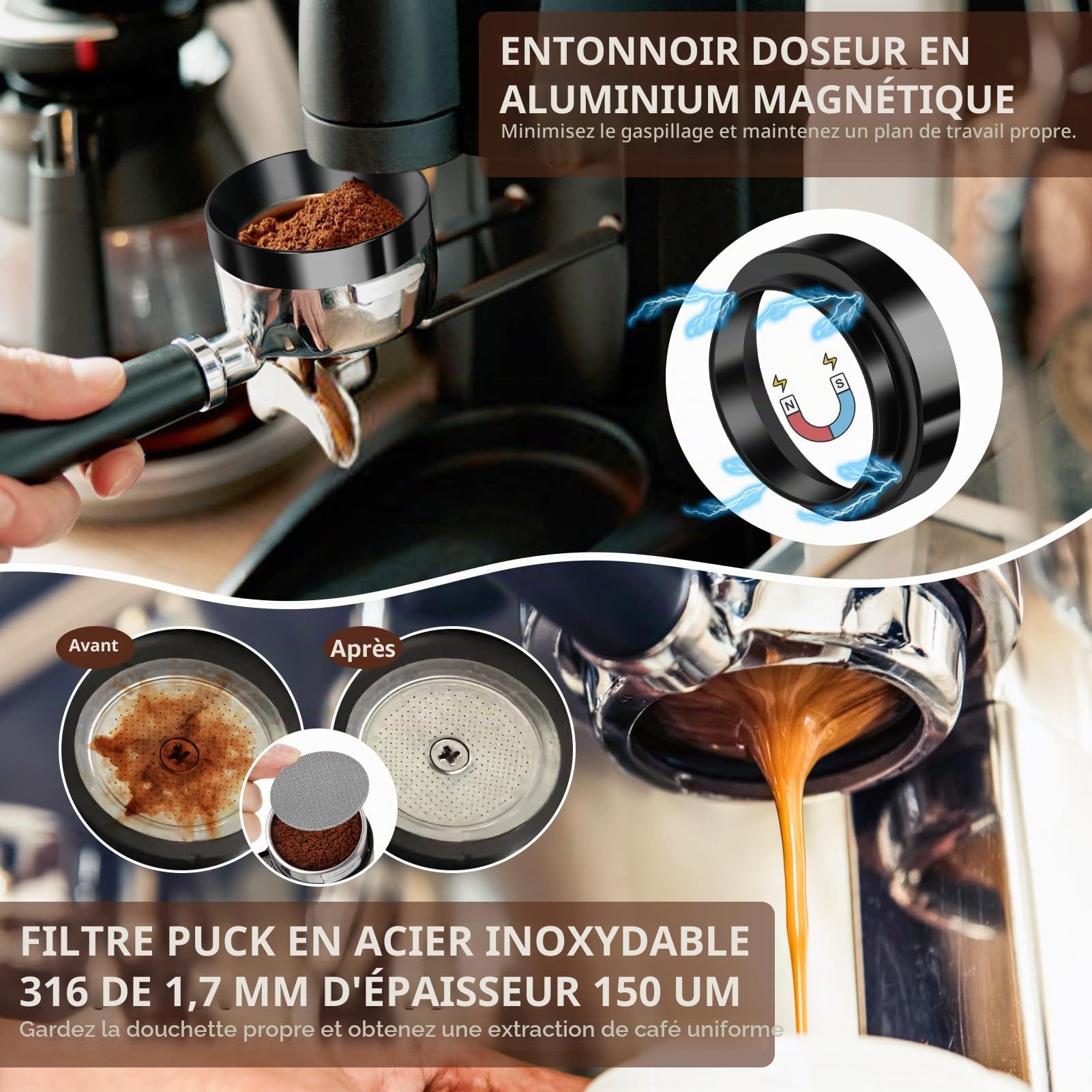 Y-Step Lot de 25 tampons à café 51 mm, accessoires Barista avec bague de dosage 51 mm, écran Puck Screen 51 mm, chiffon Barista, outil WDT, mélangeur à café, tapis de tamper, latte art, pot à