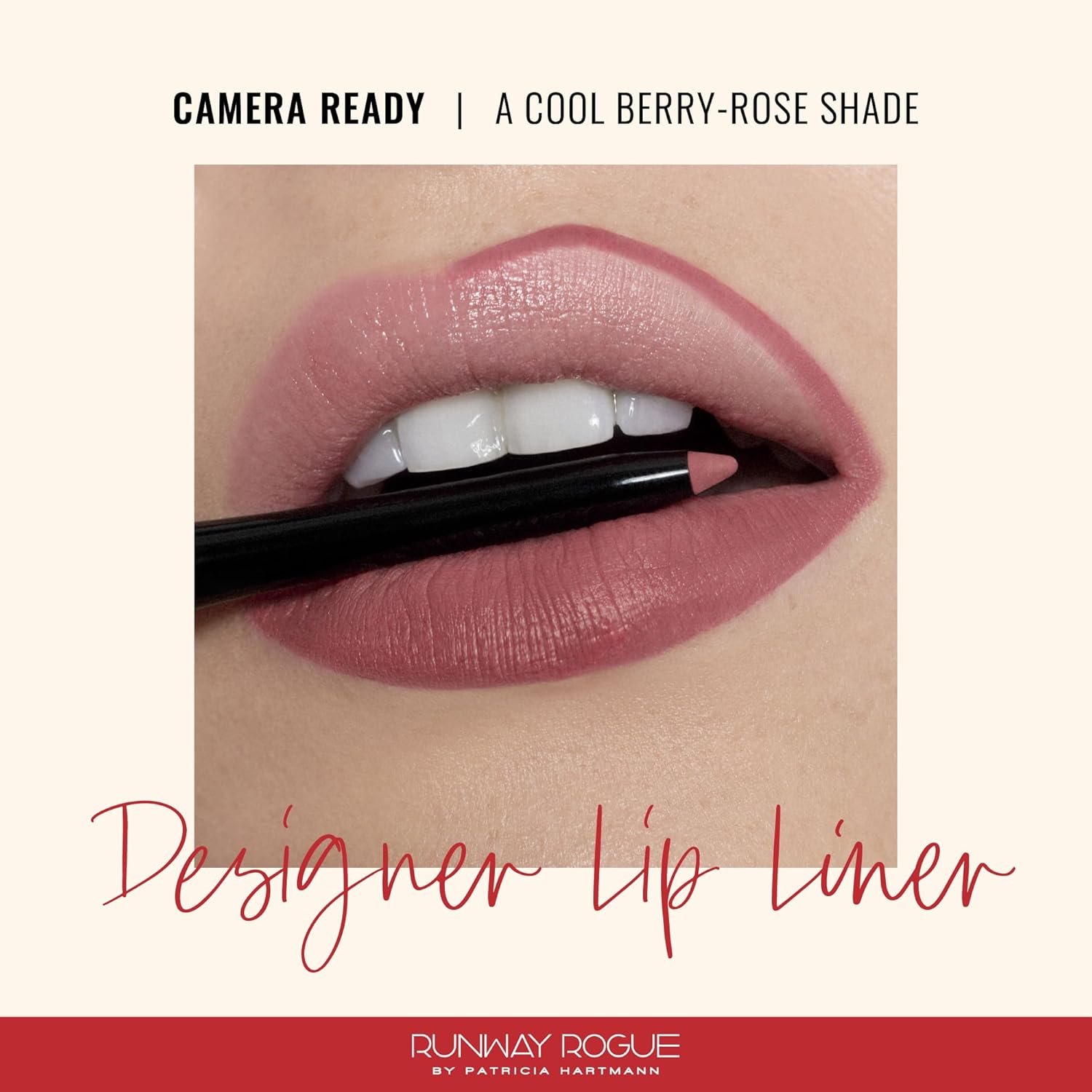 Runway Rogue Designer Liner Lip Pencil, Matte Cool Berry-Rose Lip Liner Pencil and Lip Liner Sharpener, ‘Camera Ready’ - Image 2
