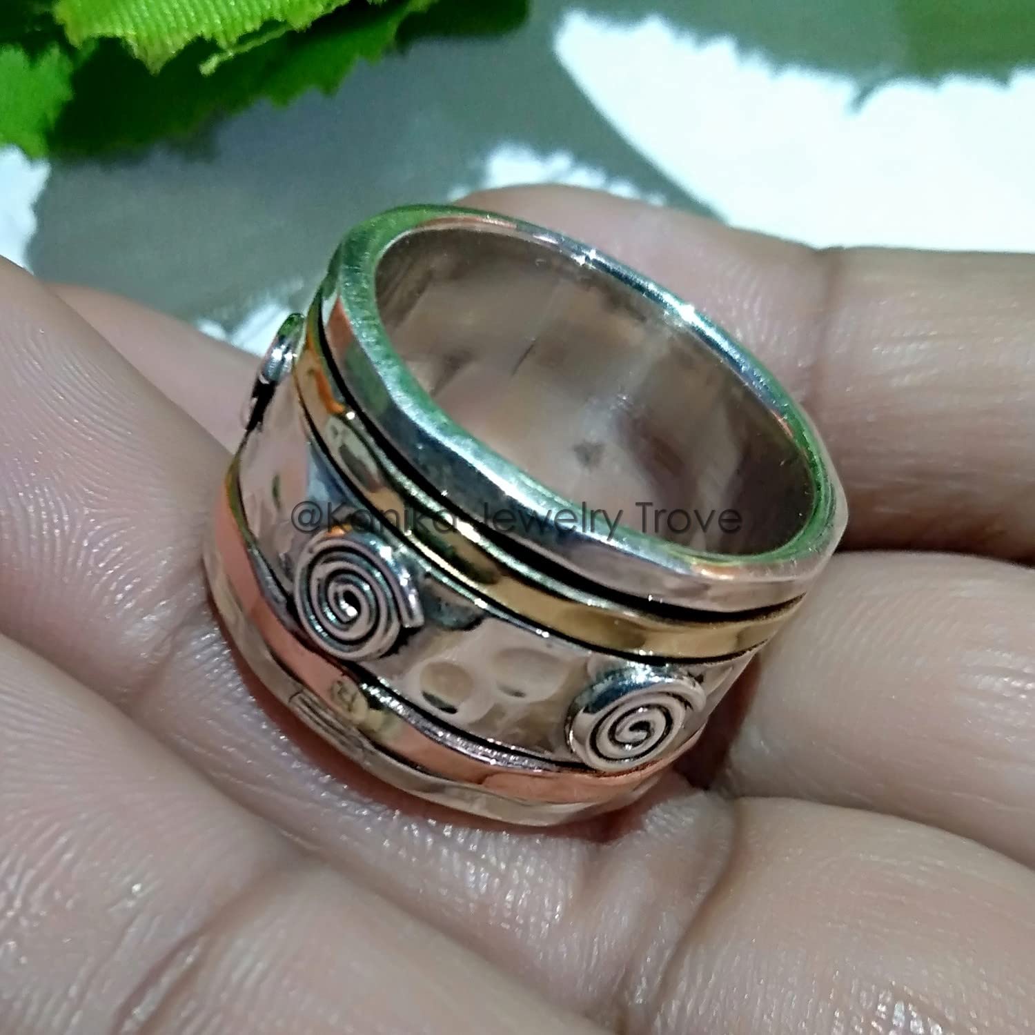 Angst Ring für Meditaion, 925 Sterling Silber Band, Spinner Ring aus Messing und Kupfer für Frauen, Geschenkring zum Muttertag Größe 7
