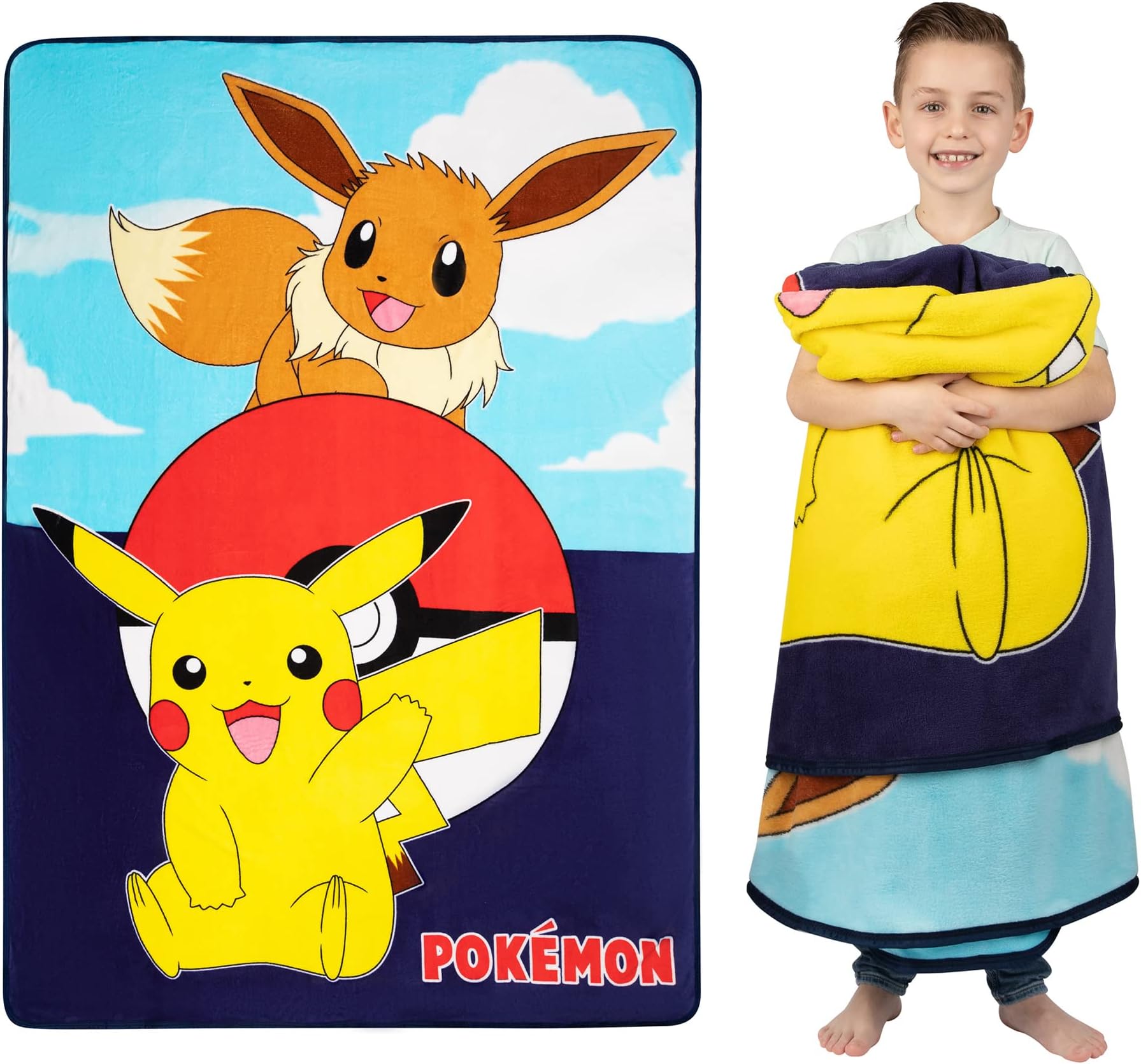 FrancoKids Bedding Super Soft Plush Micro Raschel Blanket, 62 in x 90 in, Pokemon - Design may vary