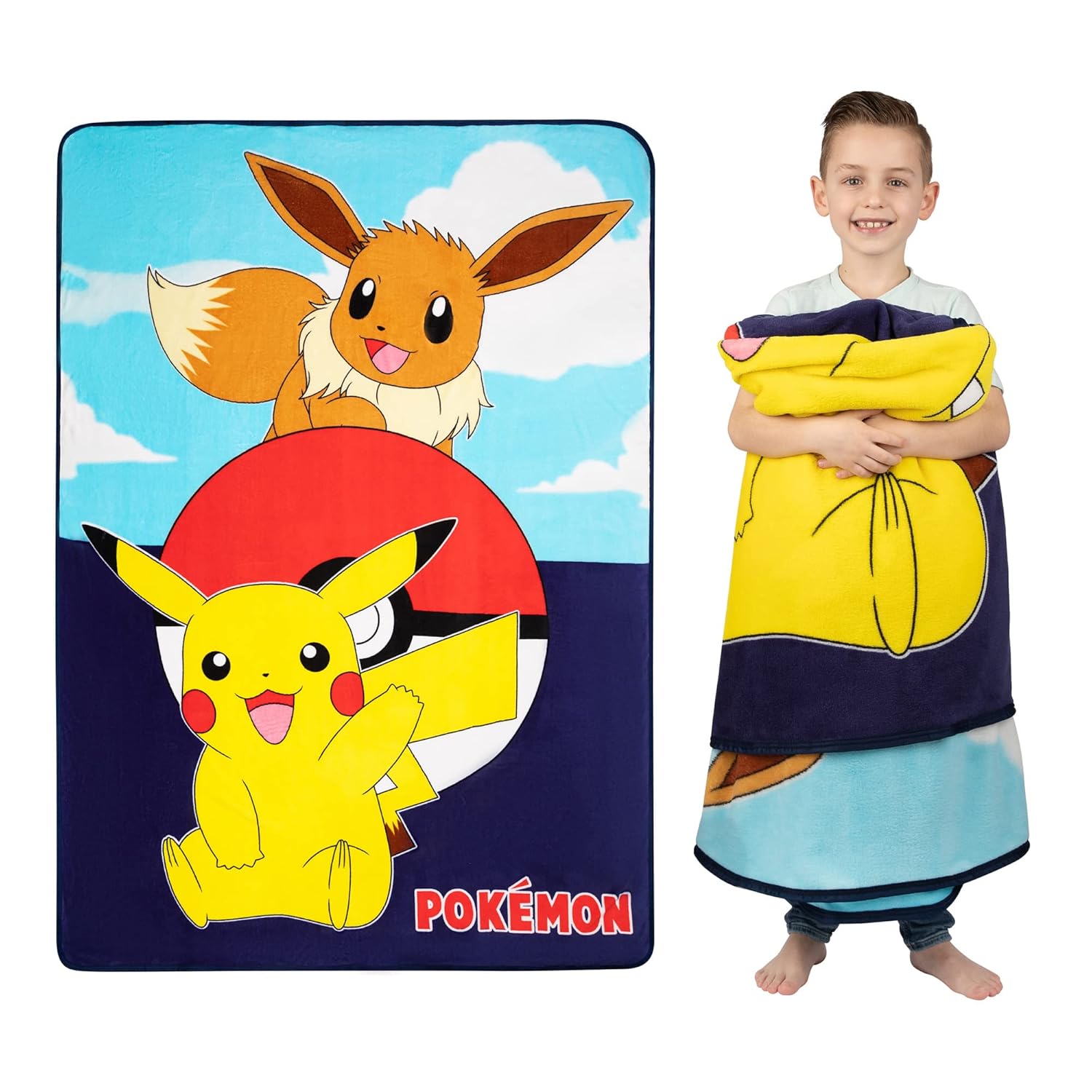 Franco Kids Bedding Super Soft Plush Micro Raschel Blanket 62 in x 90 in Pokemon - Design may