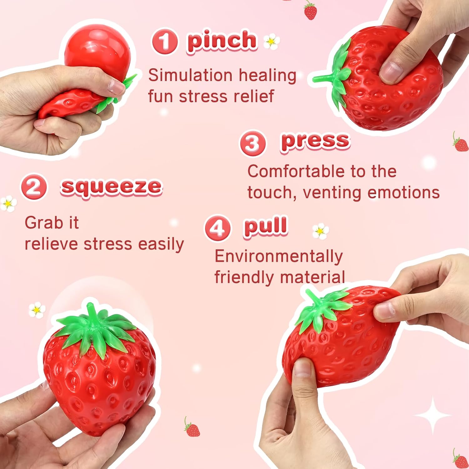 Fake Banana Strawberry Squishy Stress Relief Fidget Toy Soft & Lightweight Desk Squeeze Toy for Adults, Fun Novelty Office Decor for Relaxation (Strawberry 3pcs) image 4