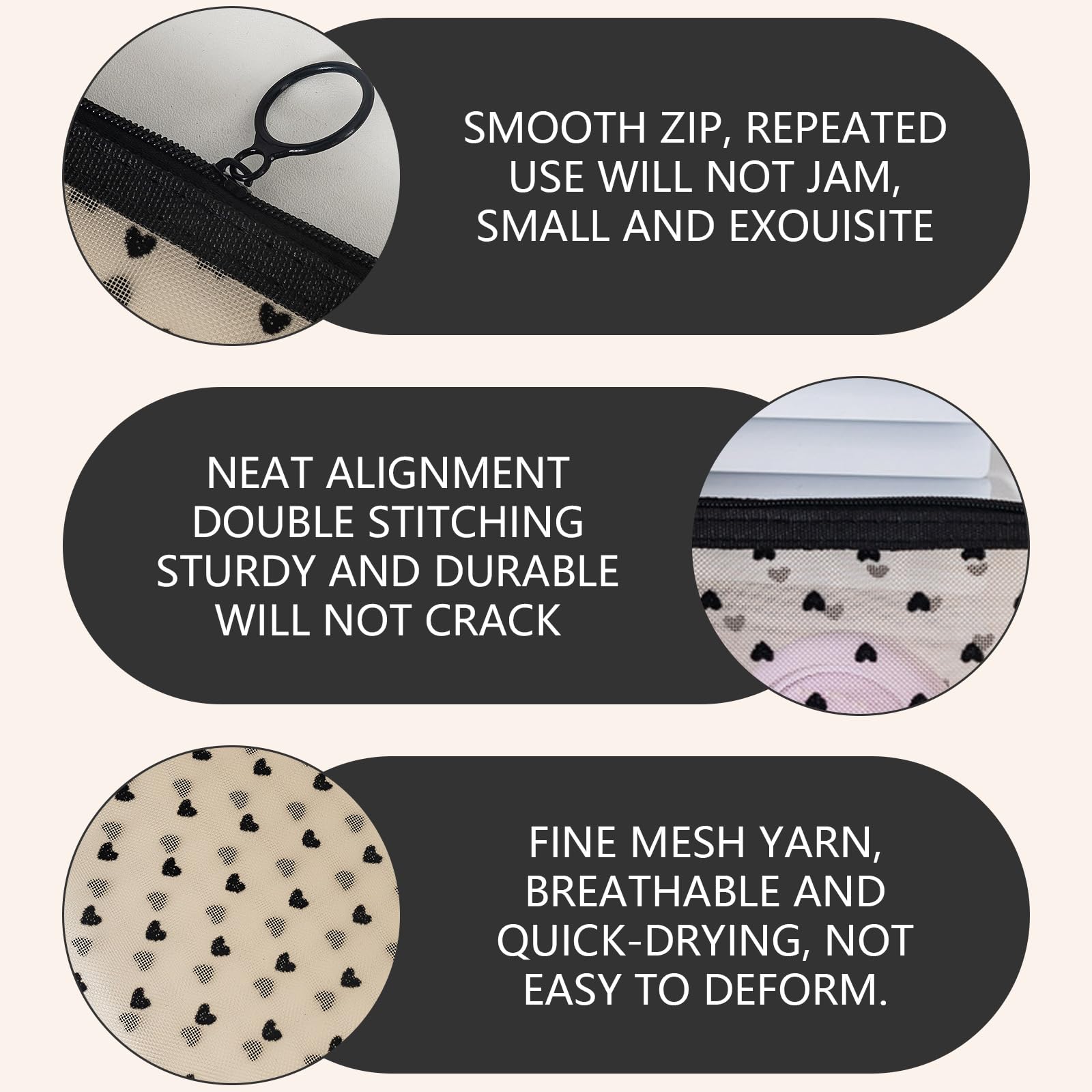 4Pcs Mini Mesh Makeup Bags, Heart Print Clear Zipper Pouch for Lipstick and Toiletries Organizer Holiday Travel Essentials - Image 3