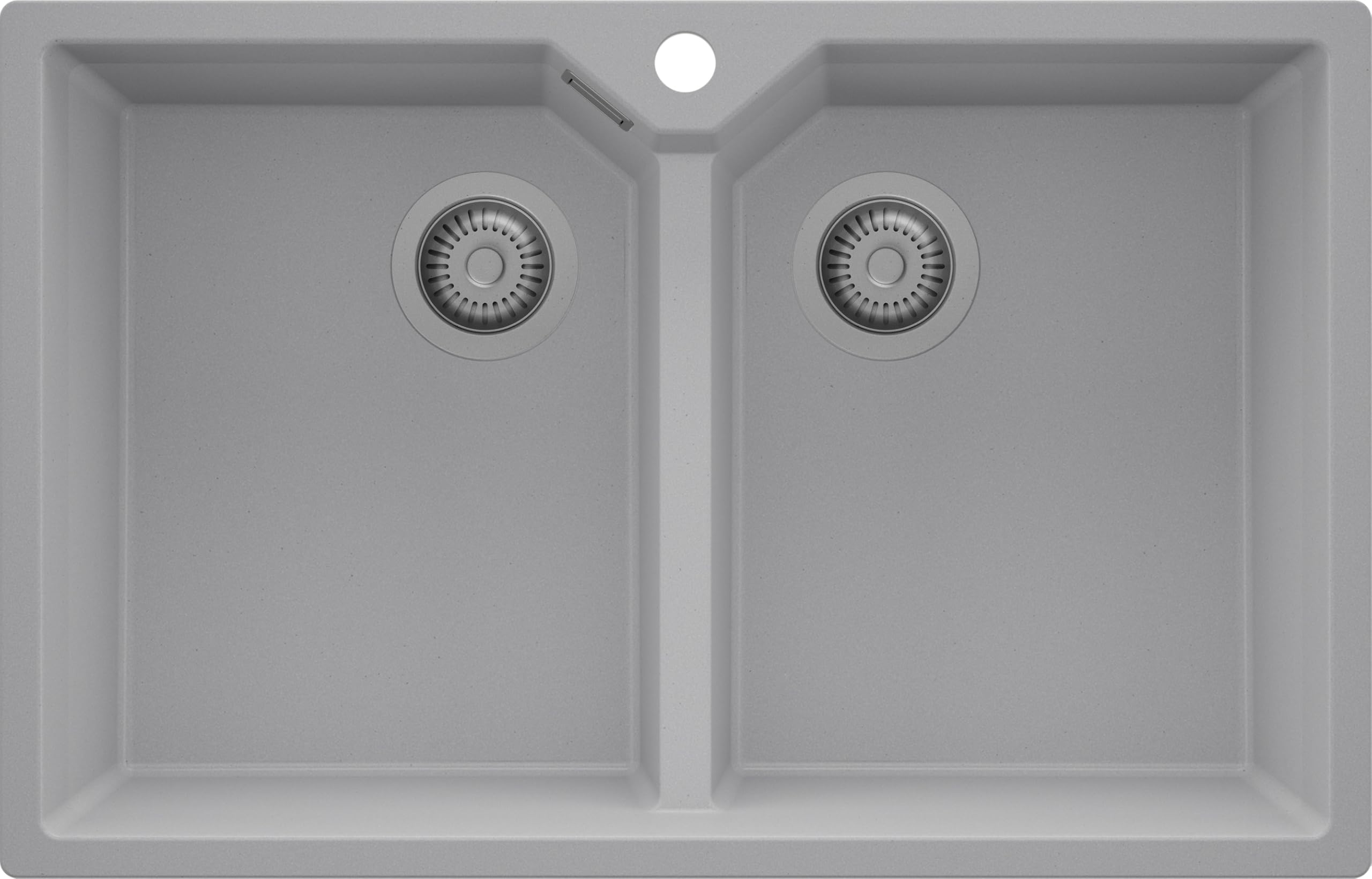 PRIMAGRAN Fregadero Cocina Todo Gris 78x50cm, Granito 2 Senos + Sifón, Sobre Encimera al Mueble 80cm - Madrid Twin S008