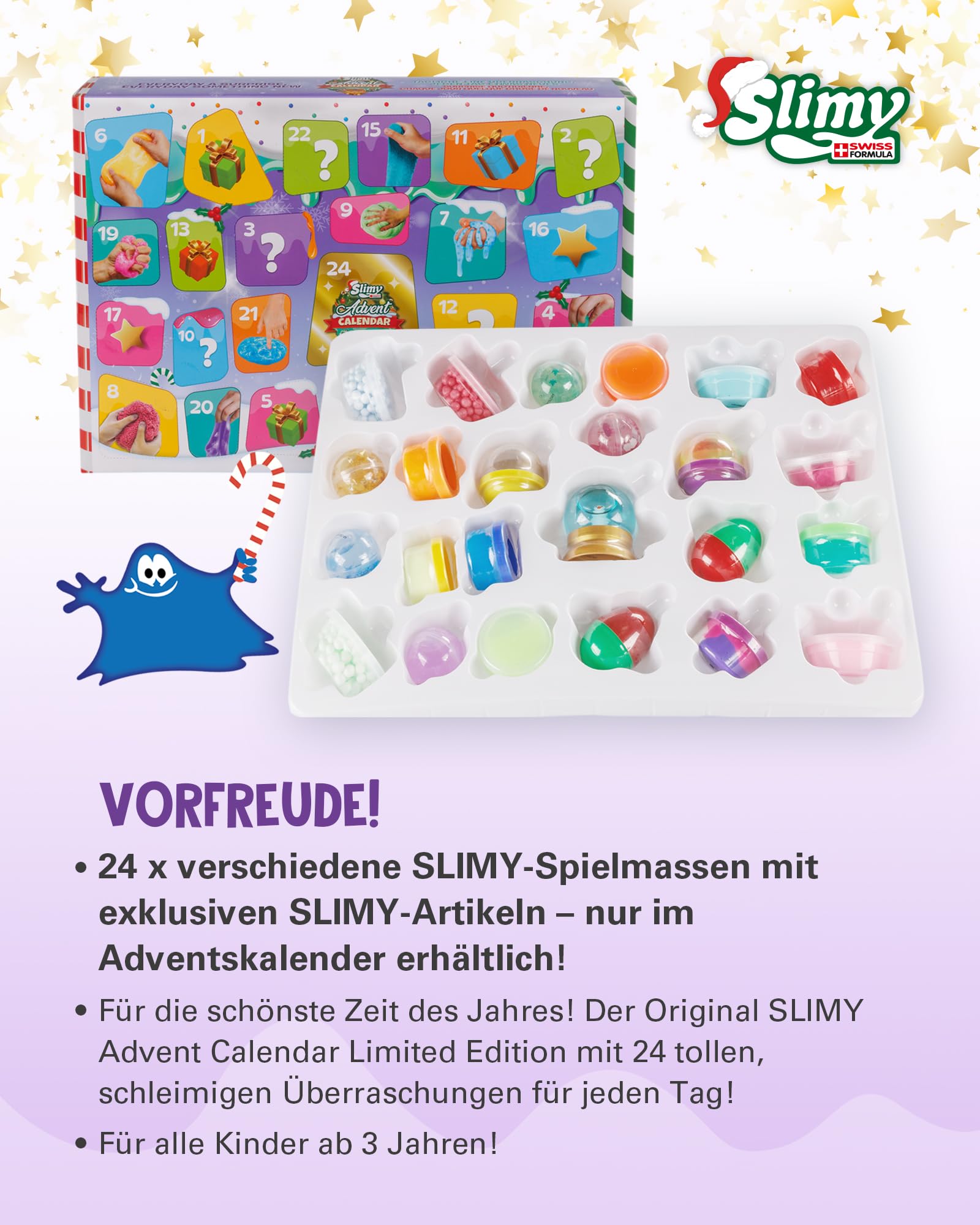 SLIMY Adventskalender Limited Edition mit 24 verschiedenen Spielmassen - Original Slime Geschenk-Set, weihnachtlicher Spielspaß für Kinder mit Schleim (ab 3 Jahren)