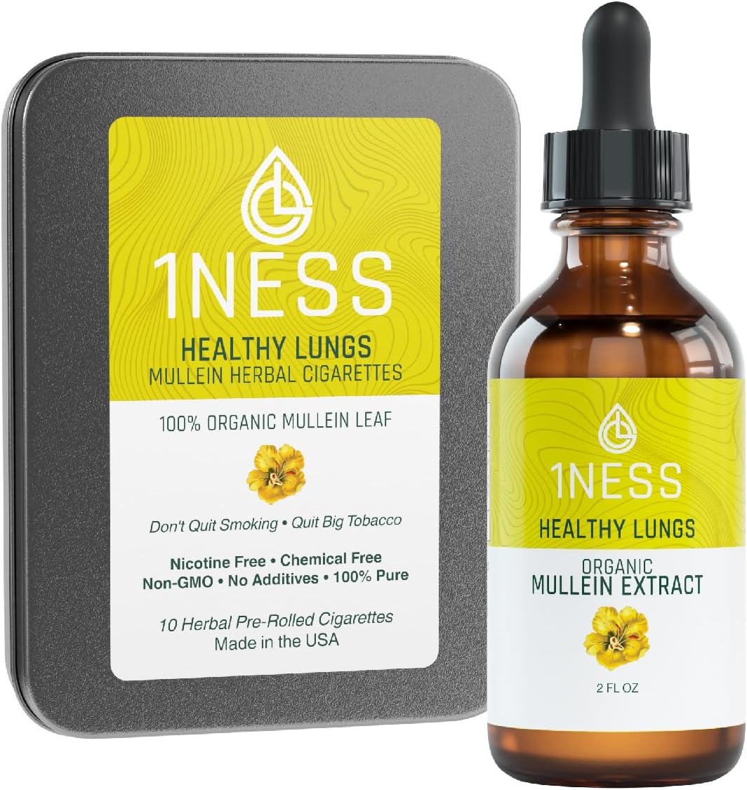 Powerful Mullein Better Lung Kit | Boost Lungs Naturally | Complete Liquid Drops with Chlorophyll & Pure Mullein Leaf Rolls | Organic & Non-GMO (2 fl oz Combo)