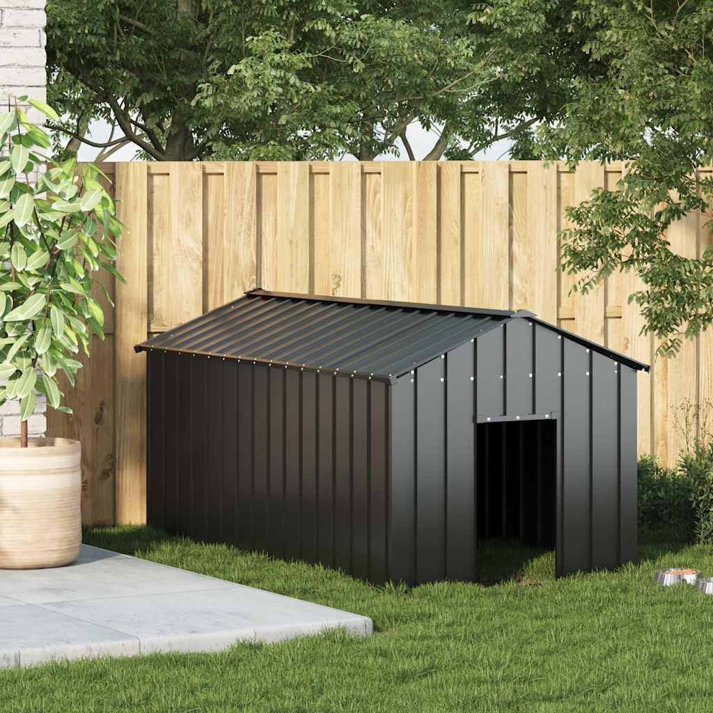 IKAYAA Caseta para Exteriores Grande, Caseta para Perros Acero Galvanizado 114x202x101 cm Gris Antracita