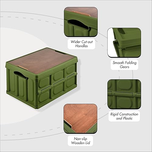 Miniatura 6 de Renook Contenedor de almacenamiento plegable con tapa, caja de almacenamiento de plástico plegable de 50 litros con tabla de cortar, contenedor de
