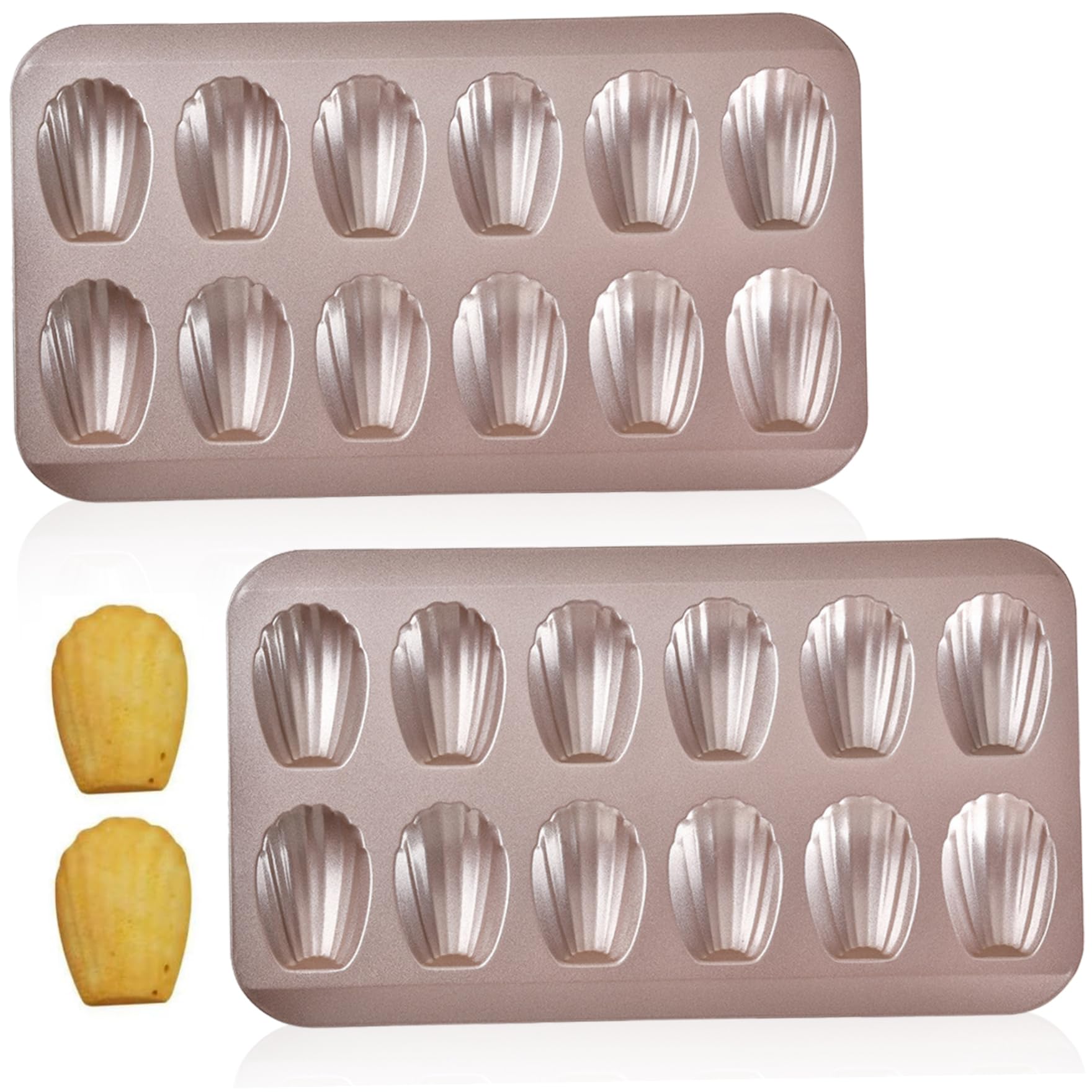 Faroby 2 Pack Baking Molds - 12-Cavity French Shell-Shaped Madeleine Cookie Molds, High-Temp Resistant Nonstick Cake Pan for Muffins