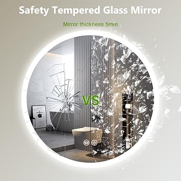 60cm Round Bathroom Mirror with LED Lights, Shaving Mirror with Touch Switch, Anti-Fog, 3 Lighting Modes, Dimming, IP54
