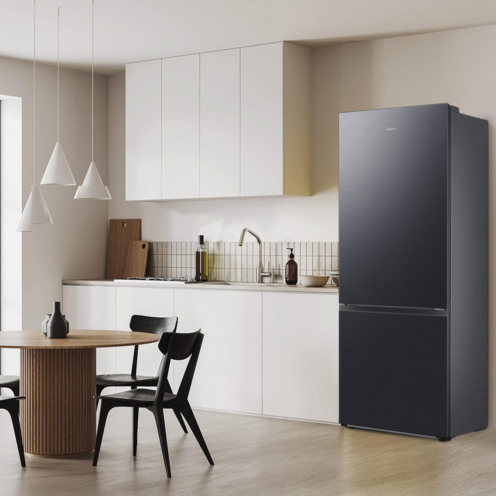 Samsung RB53DG703CB1EF Kühl-Gefrierkombination, 203 cm, 538 l, Extra breit (75 cm), Kühlschrank mit Gefrierfach, Wifi & AI Energy Mode, Twin Cooling+, Metal Cooling, No Frost+, Premium Black Steel