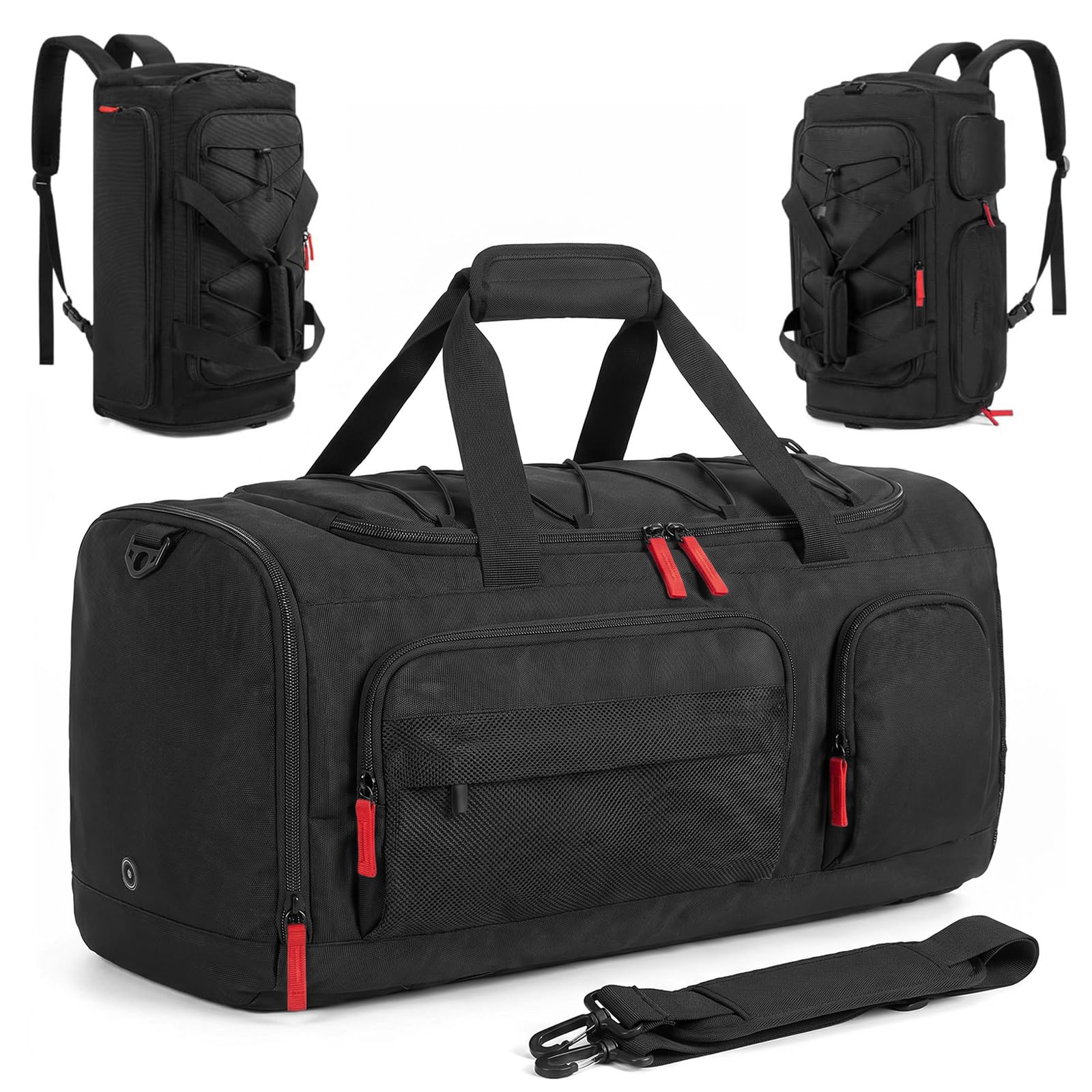 Sports Gym Bag Duffle Bag 40L with Separate Shoes Compartment and Wet Pocket, Oxford Cloth Weekend Large Backpack Carry Holdall Bag, Water Resistant Travel Bag Overnight Bag for Men and Women, Black