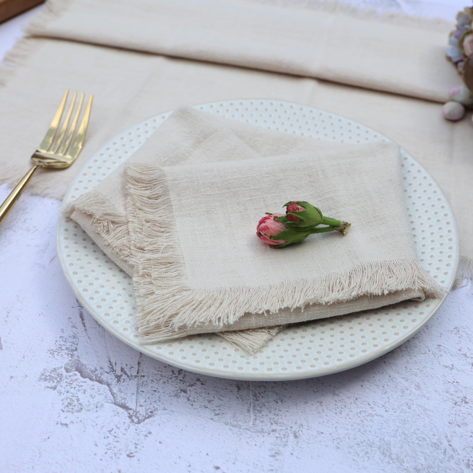 10/20 servilletas rústicas con Borlas de Borde Crudo de algodón y Lino de 45x45 cm, servilletas de Tela Reutilizables duraderas para Mesa de Comedor, Bodas, Fiestas