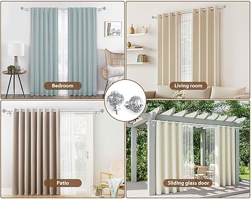 Miniatura 6 de USFOOK Varillas de cortina dobles de 1 pulgada de 72 a 144 pulgadas 6-12 pies barras telescópicas para cortinas de ventana barra de cortina plateada