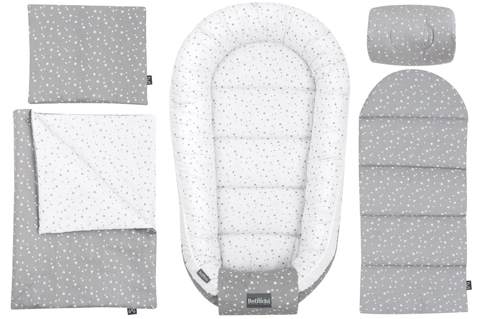 Set Neonato Bellochi In Cotone - Riduttore Lettino 90x60 Cm, Cuscino, Copertina, Ideale Per Baby Shower - Foto 2