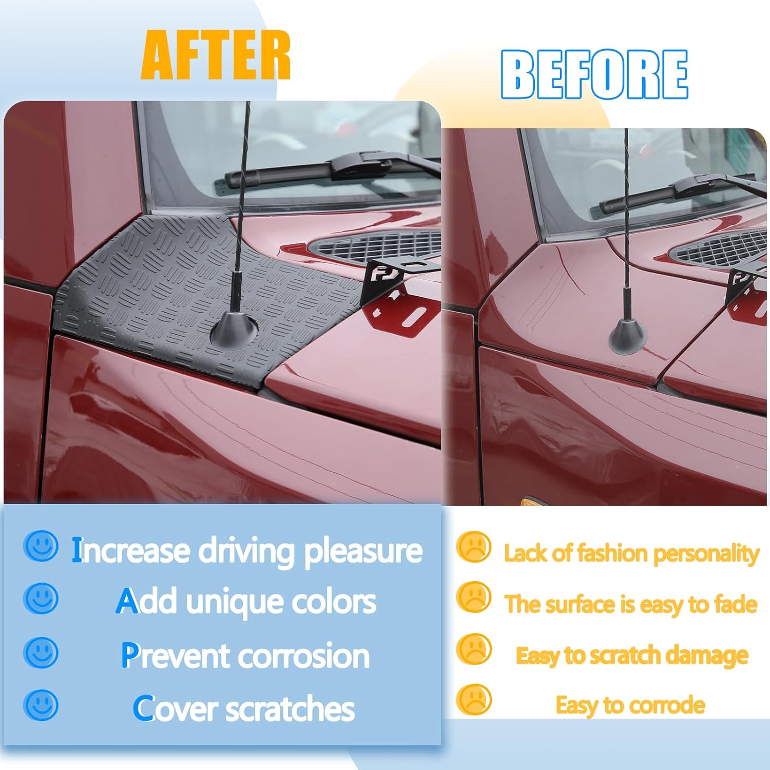 LLKUANG Car Black Cowl Body Armor Outer Cowl Covers Side Corner Guards for Toyota FJ Cruiser 2007-2021,ABS Car Hood Side Trim Panel-1 Pair (Sticky Style(Right+Left))