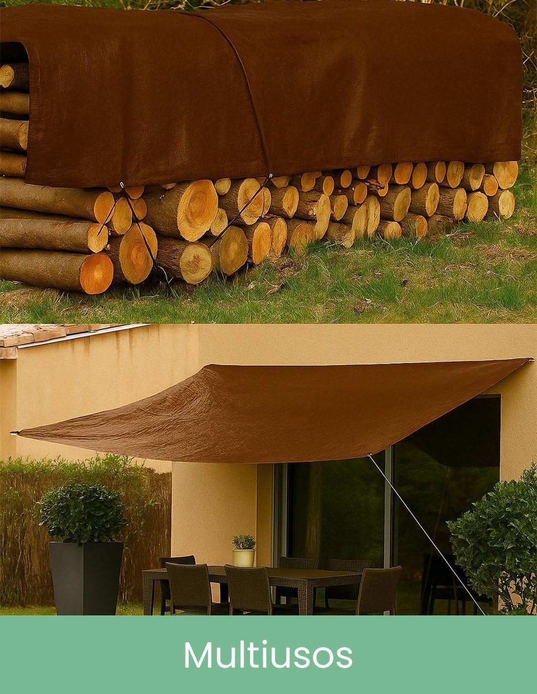 Toldo Reforzado, Lona Multiusos Impermeable con Ojales, Cubierta Protectora para Exterior, Medidas 90gr (Marrón, 8x12)