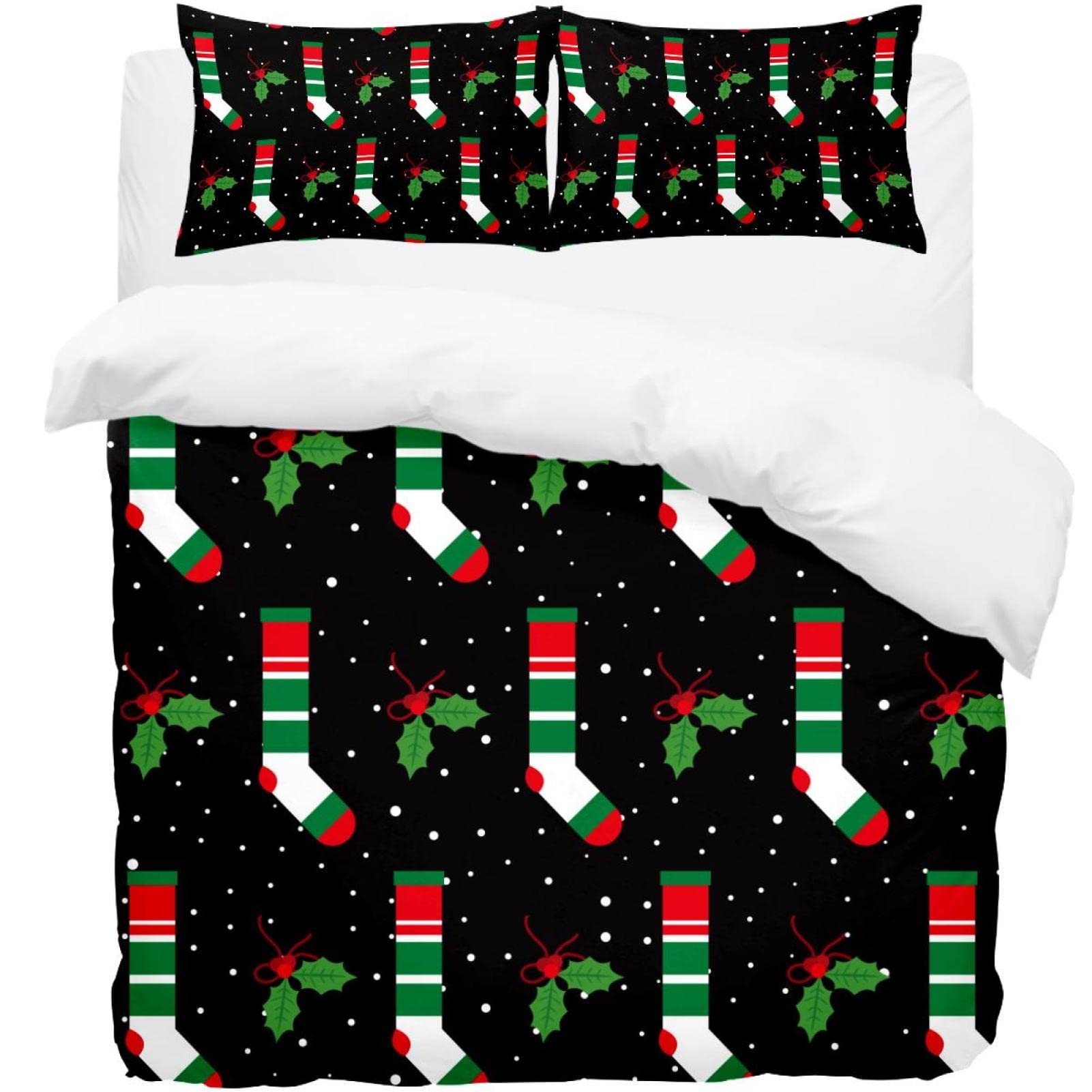 Housse de couette et 2 taies d'oreiller motif chaussettes de Noël