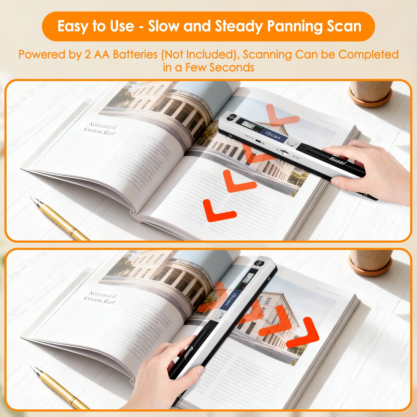 A4 Portable Scanner, USB Image Scanner Handheld Scanners Colour Scanning 900 dpi A4 Portable Document Scanner in JPG/PDF Format (Silver Scanners + 16GTF Card) — view 5
