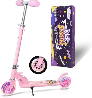 Nattork Scooter for Kids Ages 3-8 – Kick Kids Scooters for Girls & Boys Light up Wheels Portable Lightweight Folding Design with Reducing System and Adjustable Height Handlebars and up to 110 Lbs