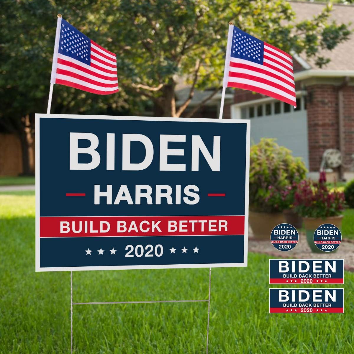 13" x 17" Large Biden For President 2020 Yard Sign - Political Campaign Lawn Sign with Metal Stake - Water Resistant Outdoor Joe Biden 2020 Yard Sign with Bumper Sticker and US Flags [13in x 17in]