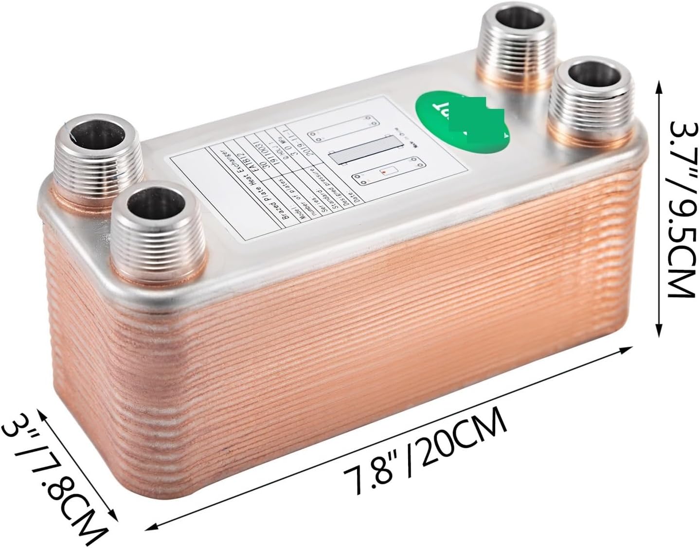 Heat Exchanger, Heat Exchanger 3"x7.5" 30 Plates Brazed 316L 3/4" MPT Heat Exchanger B12-30 Beer Wort Chiller For Hydronic Heating