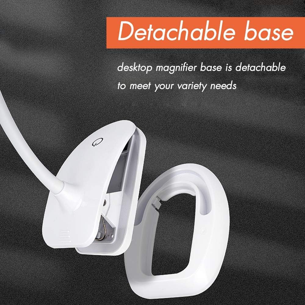 Magnifying Glass with Light, 5X 10X Magnifying Lamp with Stand & Clamp, Desktop Magnifier Lamp Rechargeable and Brightness Adjustable for Close Work, Hobbies, Reading, Crafts, Workbench, Sewing