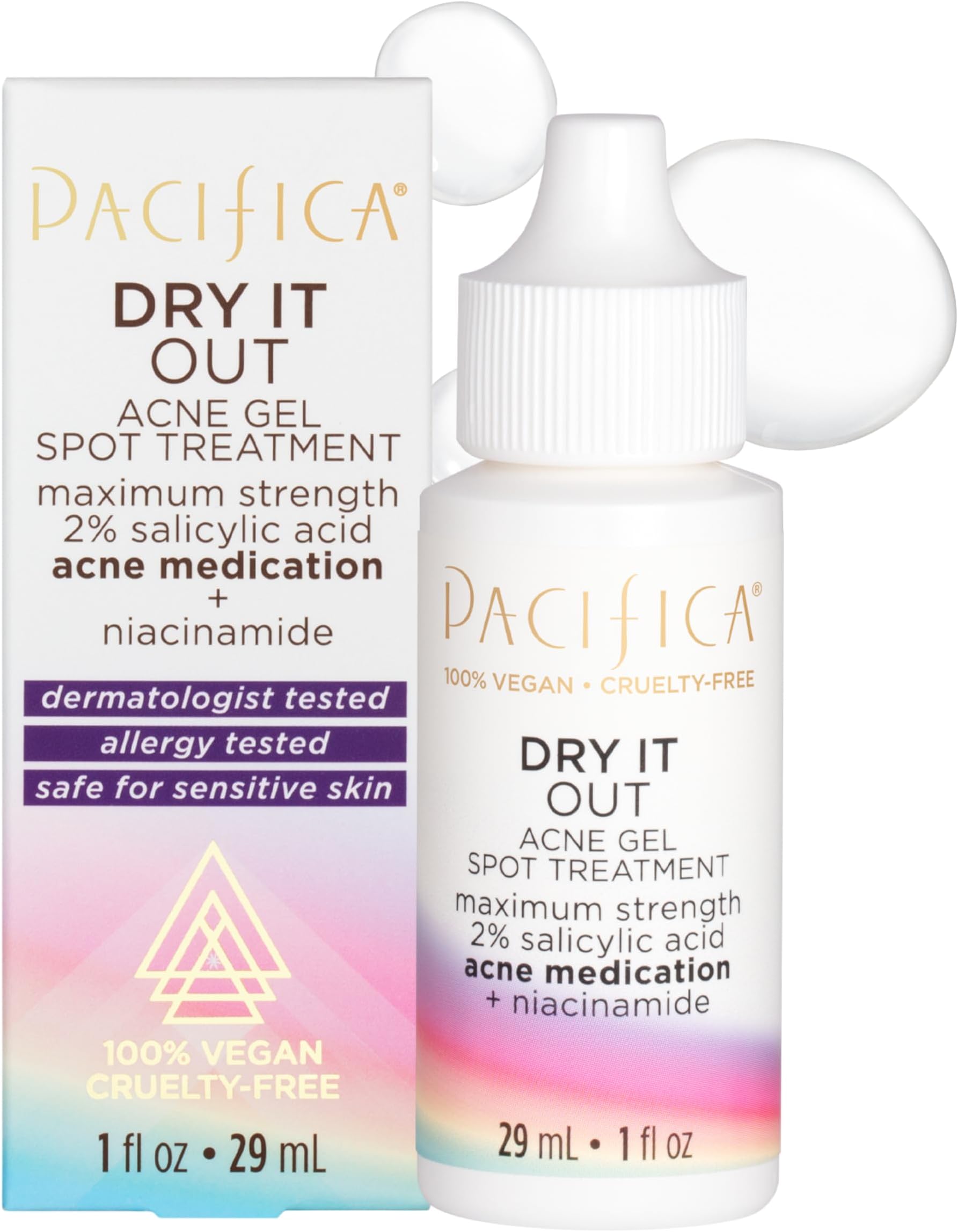 Pacifica Acne Spot Treatment & Pimple Cream – Dry It Out Gel with 2% Salicylic Acid, Witch Hazel, Niacinamide – Dries Blemishes Overnight, Fights Breakouts & Redness, For Teens & Adults, Vegan Clean