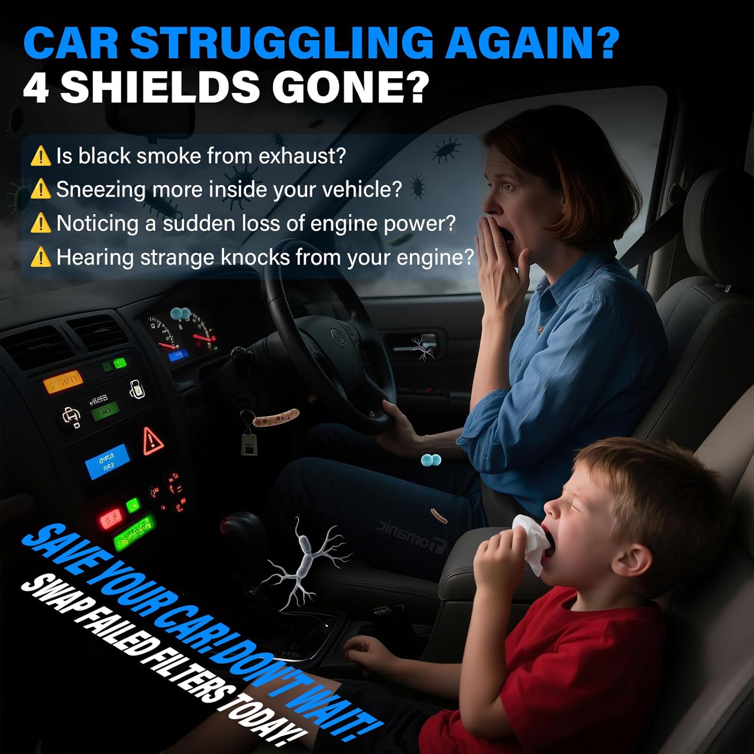 4PCS Filter Kit for 6.7L Cummins Diesel Compatible with Ram 2500/3500/4500/5500 (2019-2024) - Includes Oil, Air, Cabin Filter, Fuel Water Separator -OEM Replaces 05083285AA/CA11034/CF11671/68436631AA