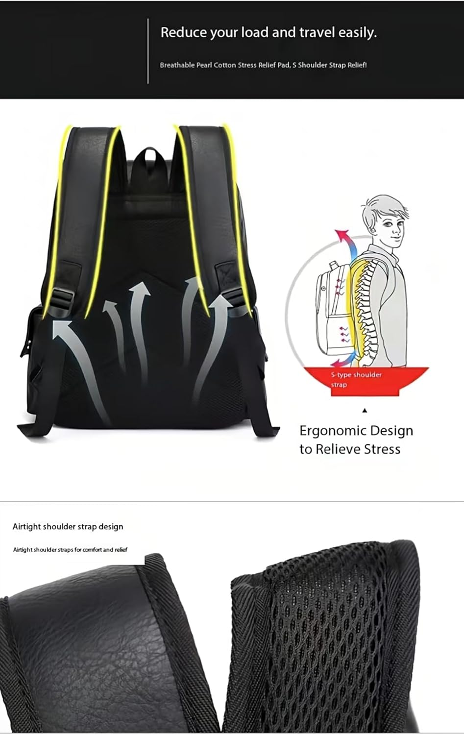 Business Men and Women PU Leather Backpack 15.6inch Laptop Waterproof Backpack Travel Commuter Lightweight schoolbag (Khaki backpack10,Medium) - Image 5