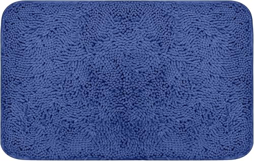 Miniatura 2 de ENKOSI Juego de 2 alfombras de baño de chenilla azul marino  Juego de 2 alfombras de baño  Tapete de inodoro en forma de U  Alfombra de baño azul