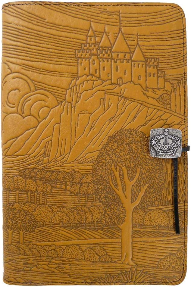 Modern Artisans Hilltop Castle American-Made Embossed Leather Writing Journal, 6 x 9-inch + Refillable A5 Hardbound Insert Book