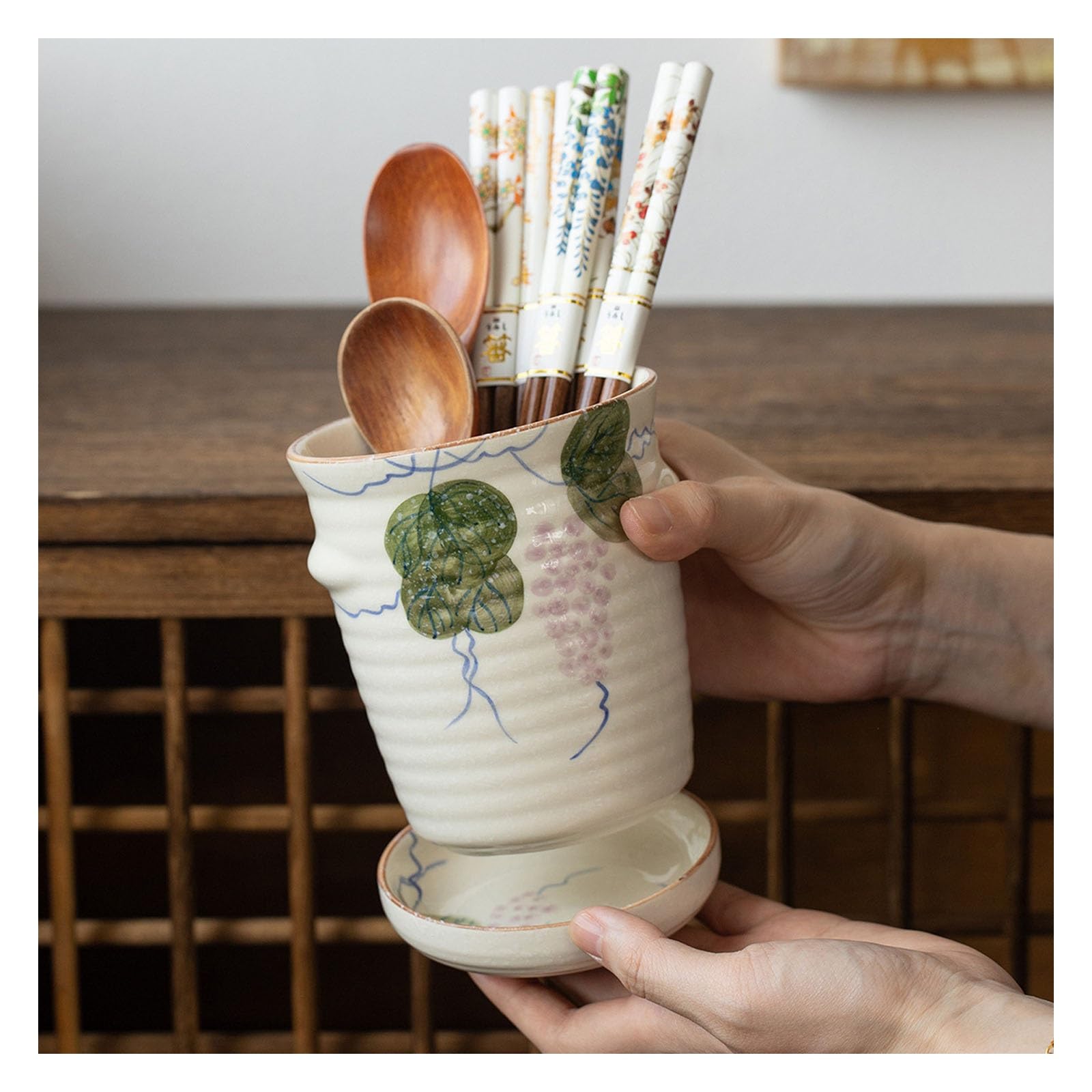 Support de baguettes en céramique, égouttoir à couverts vintage pour comptoir de cuisine, organiseur d'ustensiles multifonction pour comptoirs bien rangés, accessoire de cuisine essentiel