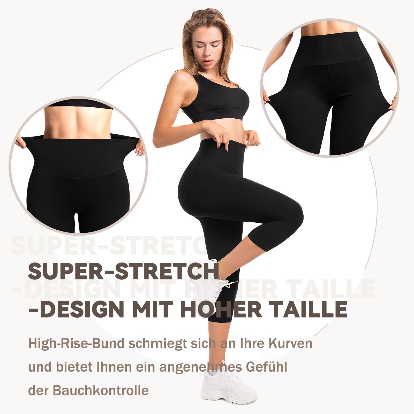 Capri Legging 3/4 pour femme avec poches, taille haute, pour yoga, fitness, cyclisme