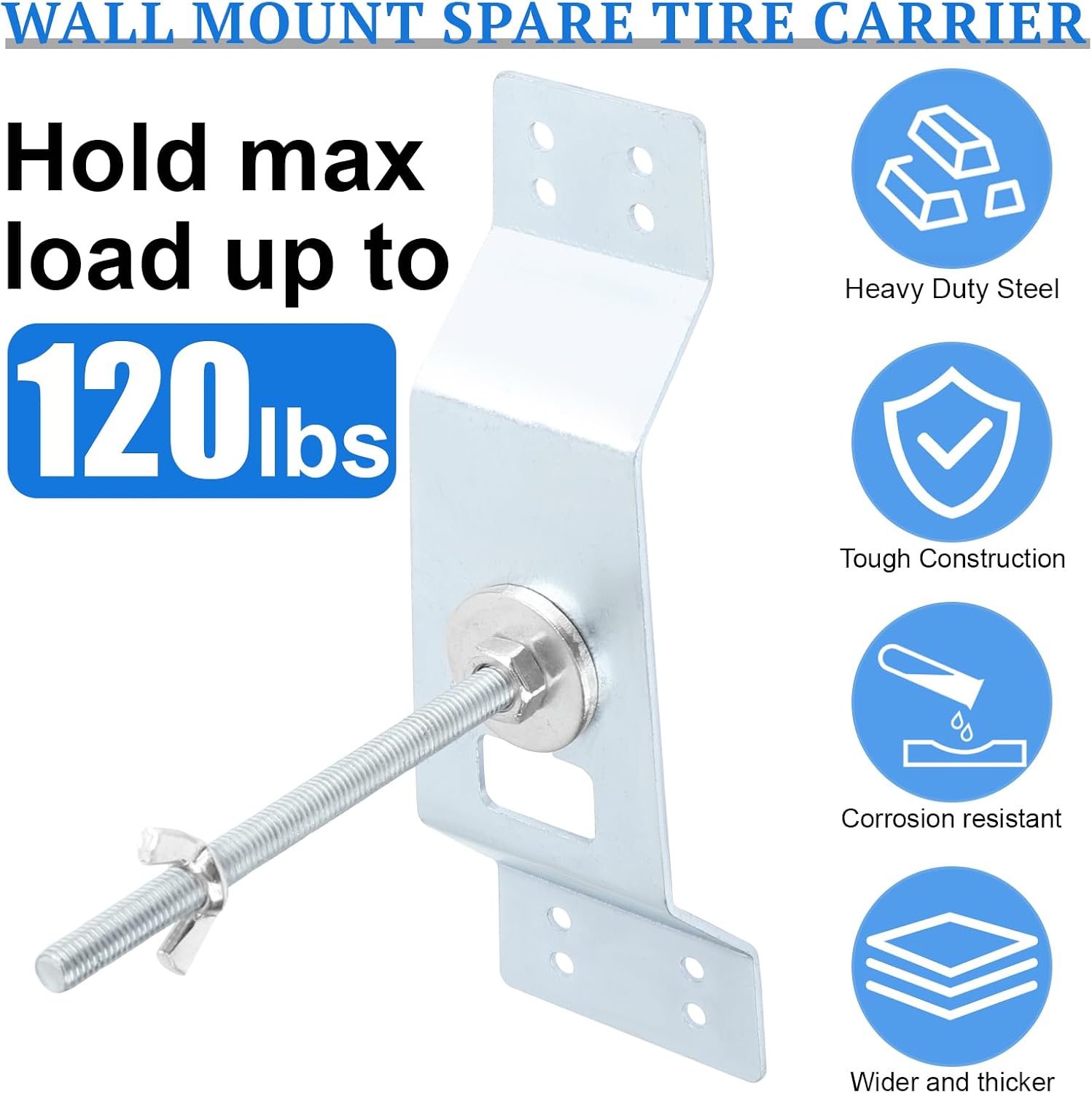 Wall Mount Spare Tire Carrier Bracket for Trailer, Spare Tire Mount for Enclosed Trailer with Secure Locking Nuts & Chute, Fits Most Tires (Enclosed, Cargo, Utility, Trucks, Vans)