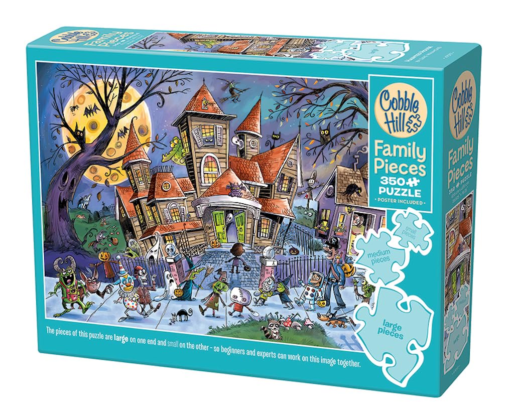 Cobble Hill 350 Piece Family Puzzle - Haunted House (Family) - Sample Poster Included - Halloween Fun, Multicolor, 26.625" X 19.25"