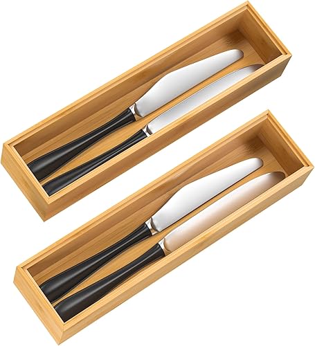 Bandeja de cubiertos para cajón, organizador apilable de bambú para cajones de cocina, 12 x 3 x 2 pulgadas, juego de 2