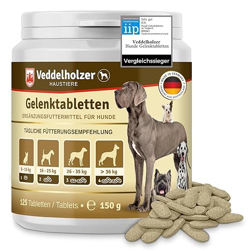Veddelholzer VERGLEICHSSIEGER 2024 Hunde Gelenktabletten mit Grünlippmuschel Hund MSM & Teufelskralle Glucosamin & Kollagen 125 Kapseln Hunde Leckerlis
