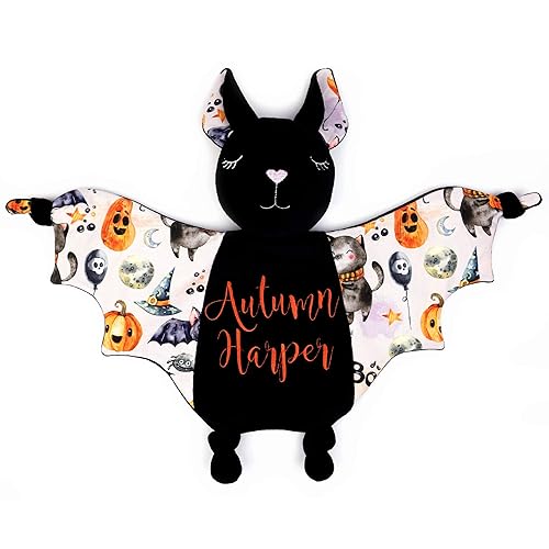 Halloween Baby Shower Stuff Bat Plush Security Blanket Baby First Halloween Gift Basket Stuffer (Personalized)