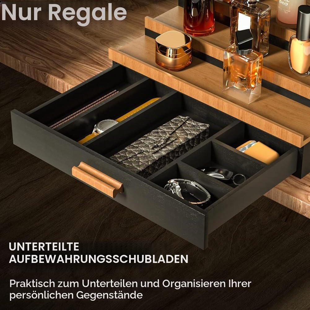 3 Tier Display Ständer, Parfüm Organizer, Abgestuftes Parfümständer Aufbewahrungsbox mit Versteckter Schublade, Parfümhalter Display Riser Regal für Figuren Nagellack Kosmetik