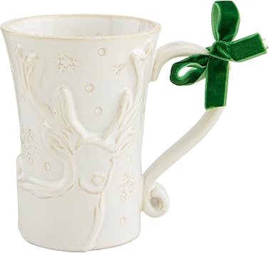 Mud Pie White Christmas Mug, Reindeer, 12 oz