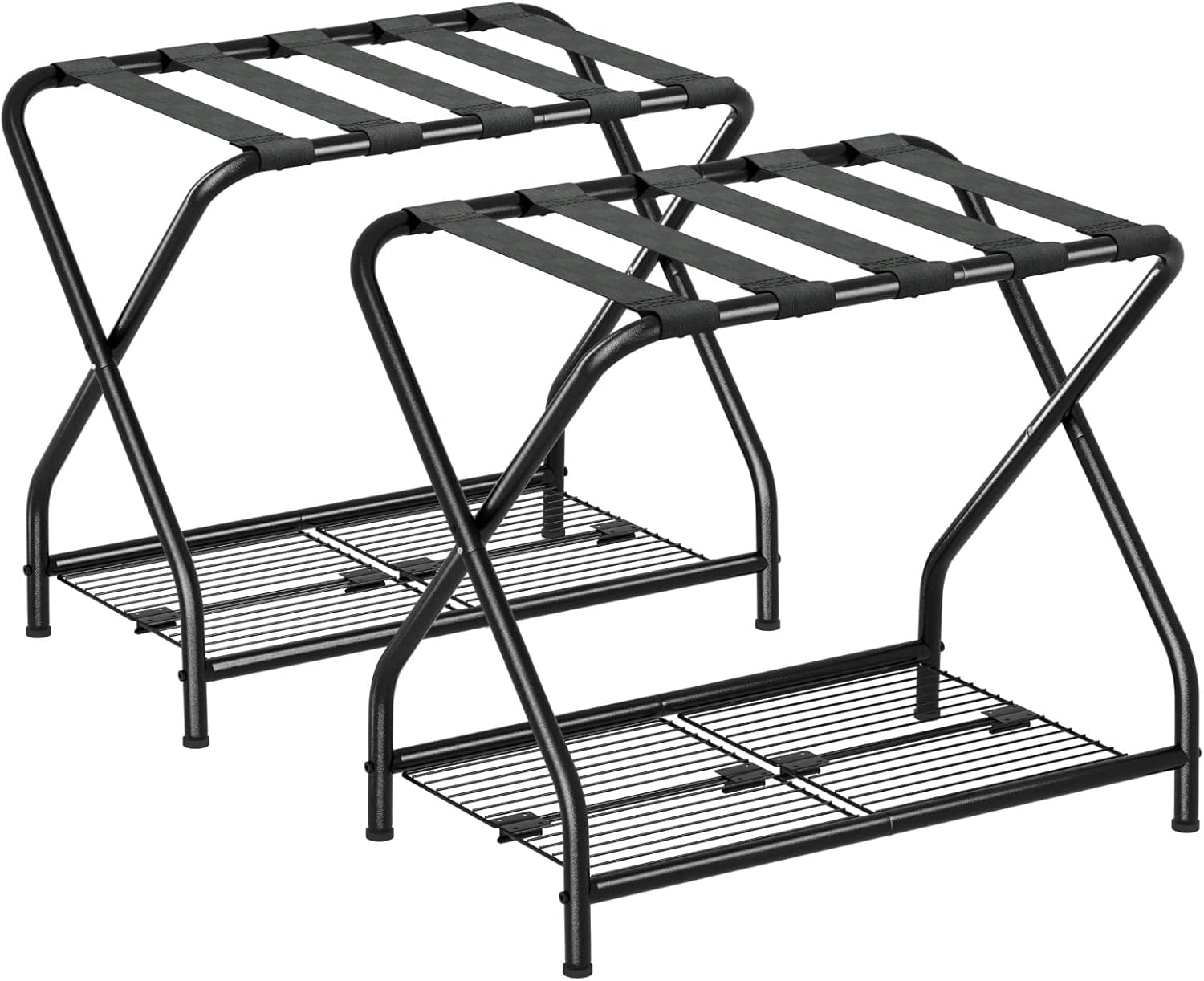 Luggage Rack, Set of 2, Suitcase Stand with Storage Shelf, Foldable Metal Luggage Holder for Guest Room, Bedroom, Hotel LR-BK-2