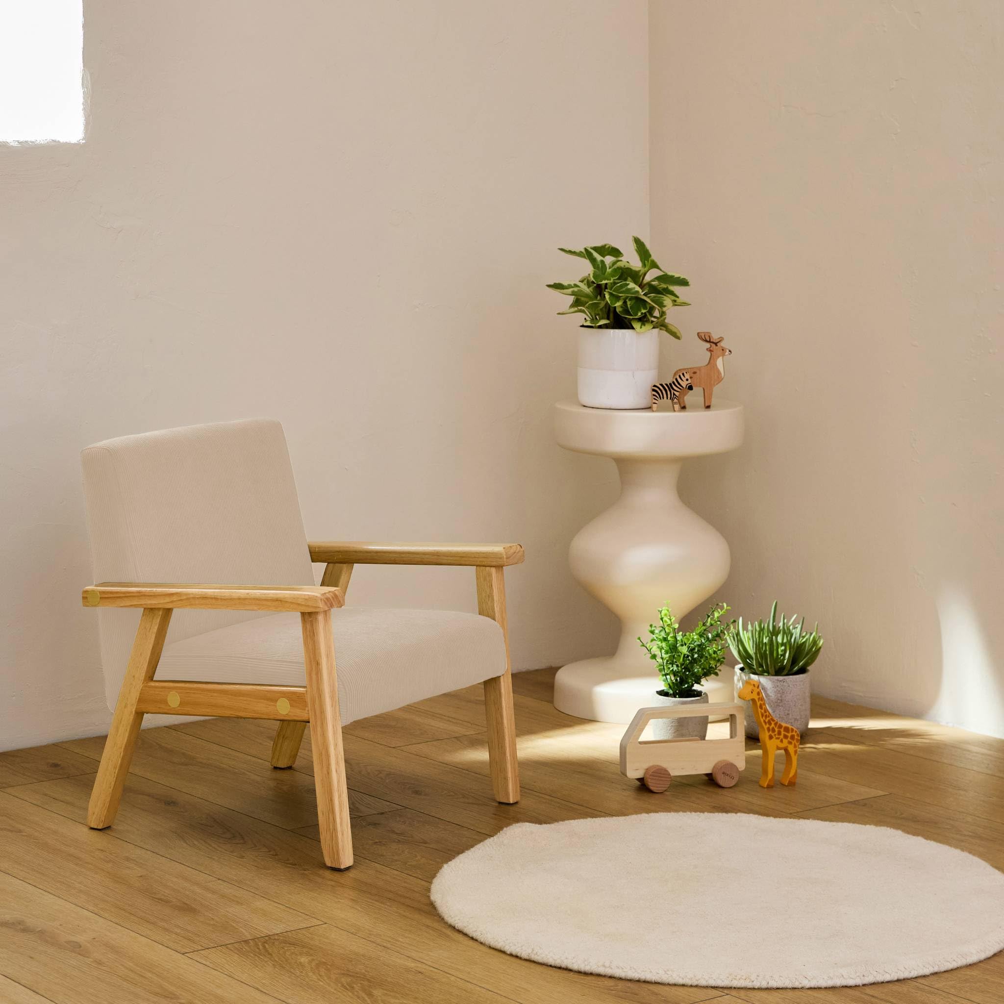 Alice's Garden sweeek - Fauteuil Enfant en Bois et Velours côtelé crème. ISAK L 47 x P 43.5 x H 50cm