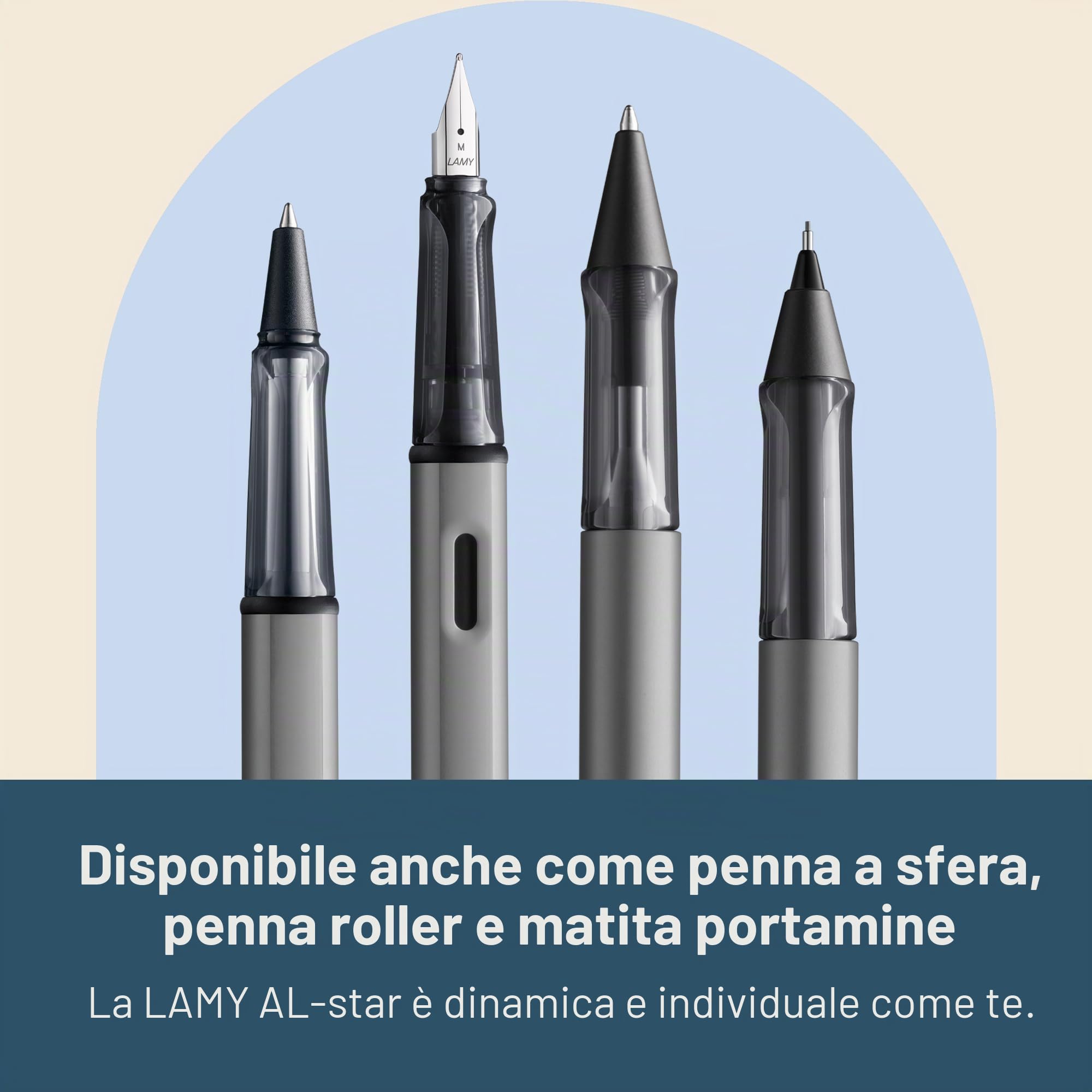 Lamy AL-star graphite - Stilografica con impugnatura ergonomica e pennino in acciaio lucido misura F - corpo in alluminio leggero - cartuccia T 10 blue inclusa - destrimani