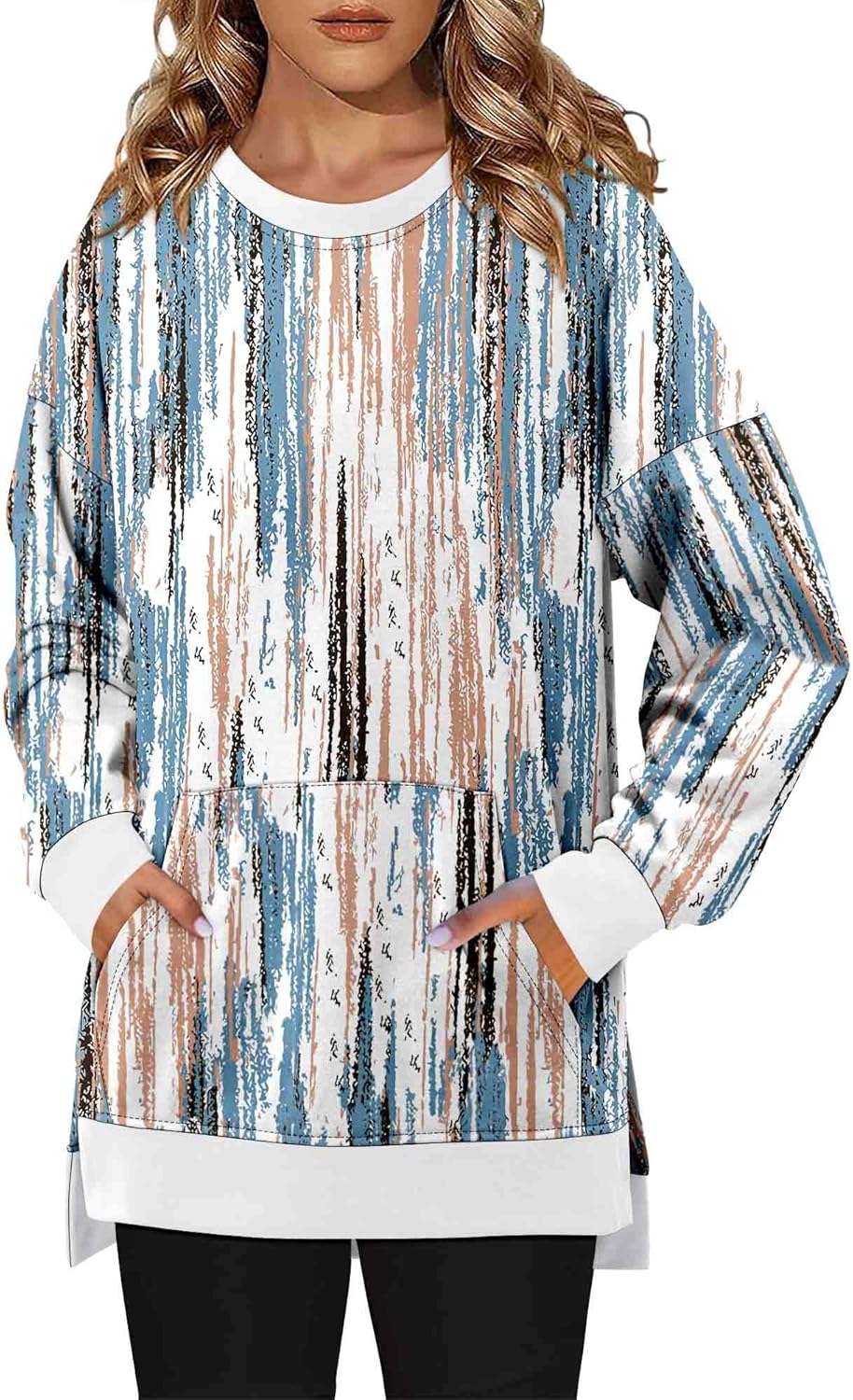 BETTE BOUTIK Womens Oversized Sweatshirt Crewneck Long Sleeve Tunic Pollover Shirt Side Slit Tunic Sweatshirt 2025 - Image 2