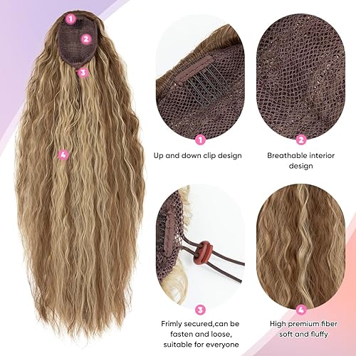 Miniatura 5 de Extensión de cola de caballo con cordón, de 26 pulgadas de largo, esponjoso, ondulado, para mujeres negras, extensiones de cabello rizado para uso